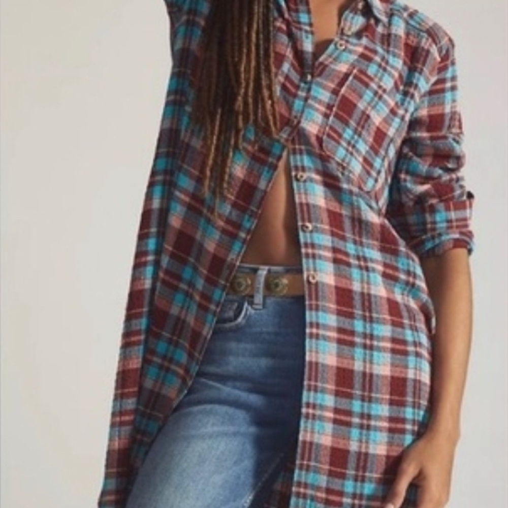 Pilcro Plaid Tunic in Red and Blue